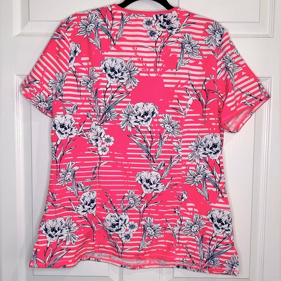 Cherokee Infinity Women's Scrubs Top Mock Wrap - Pink Floral - Size Large - Picture 7 of 8